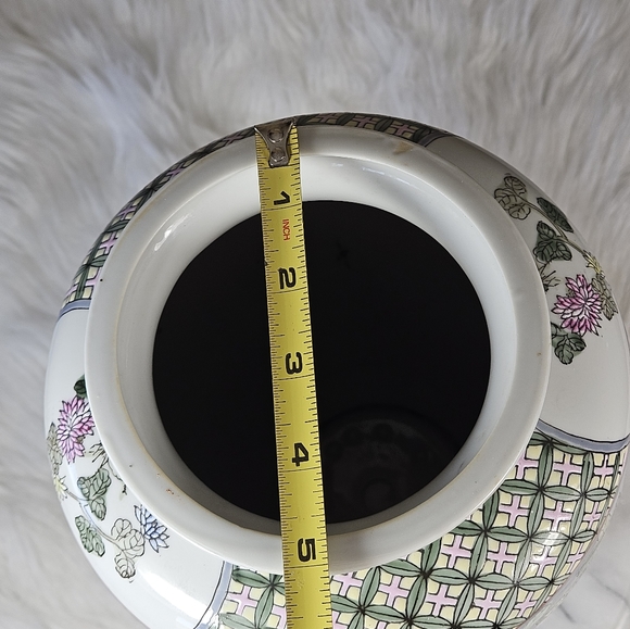 Vintage Rose Medallion Enamelware Vase Hong Kong Chinoiserie Large 14.5 in - Picture 10 of 10